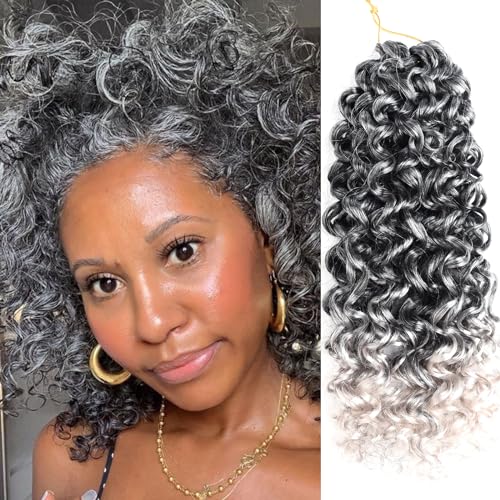 Grey Water Wave Crochet Hair Extensions - 14 Inch Silke Gogo Curl Pack for Women - Tgrey