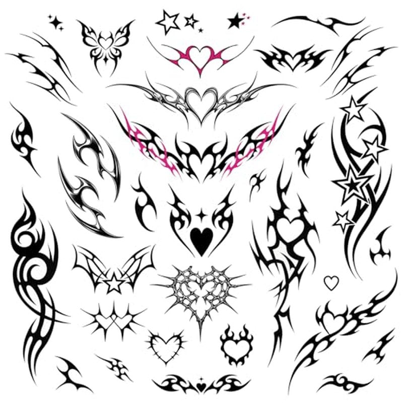 Edgy Y2K Temporary Tattoos | CyberSigilism Tramp Stamps | Realistic Waterproof Fake Tats | Festival, Bachelorette, Halloween, Birthday Favors, Accessories