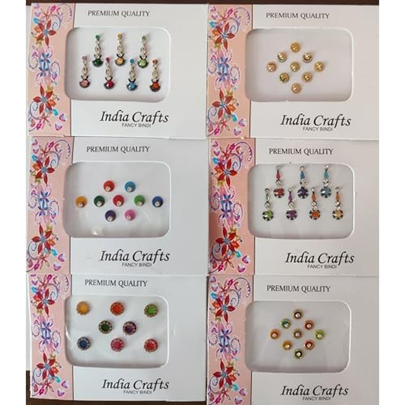 12 Combo Bindi Packs All in One- Multicolored Face Jewels Bindi Stickers Indian Forehead Tika