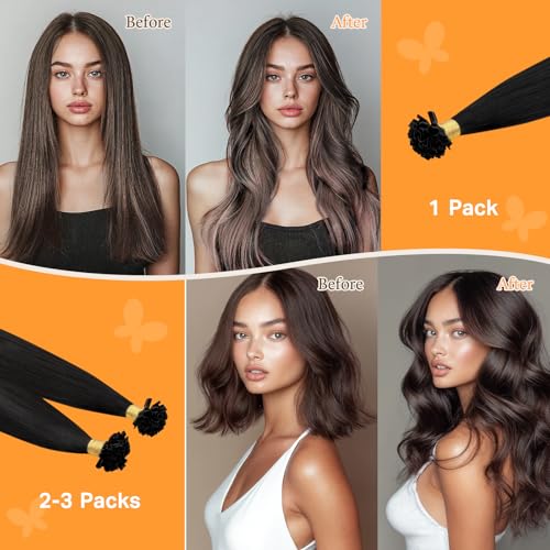 Utip Virgin Human Hair Extensions - Jet Black 22 Inch 50g, Real Remy Hair