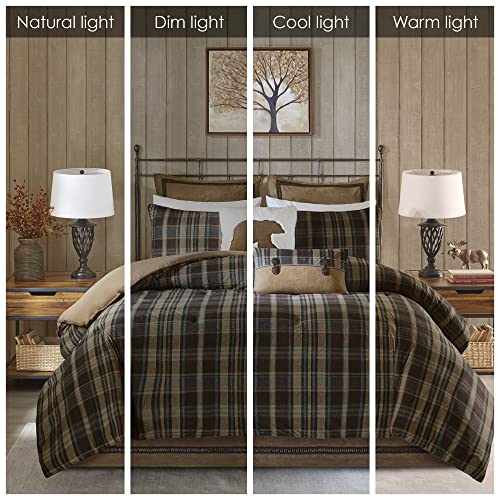 Oversized Queen Comforter Set with Matching Shams and Bedskirt - Hadley Plaid Multi - Rustic Lodge Cabin Bedding
