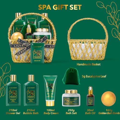 Eucalyptus Spa Bath Gifts Set - 9-Piece Luxury Bath & Body Basket for Women & Men