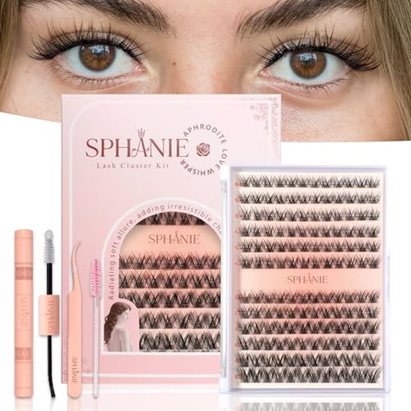 Lash Clusters Kit D Curl Natural DIY Extension Kit, Wispy Lashes 9?14mm, Cluster Eyelash Extensions Beginner Kit, 144pcs with Tweezers, Bond & Seal