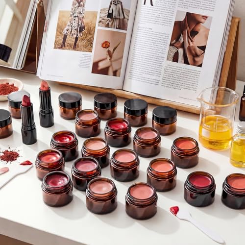 Honeydak 48 Pack Amber Glass Cosmetic Jars with Lids - 0.7 oz Small Sample Containers