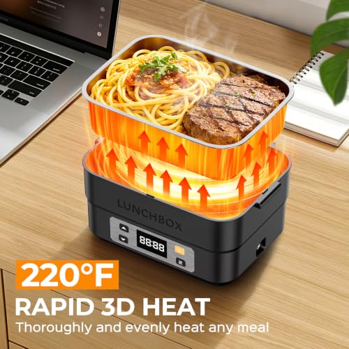 Chefeden Cordless Heated Lunch Box for Adults, 5.5-Cup, Black with Smart Timer
