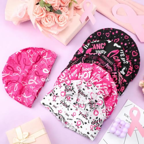 Jadive 6 Pcs Scrub Bouffant Caps with Buttons for Women & Men - Pink, Black, White