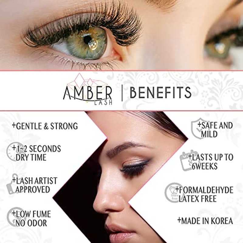 Mild Sensitive Eyelash Extension Magic Glue for Professional Lash Extensions, 1-2 Sec Dry Time & Up to 6 Weeks Retention, Black Adhesive by Amber Lash (5 ml / 0.18oz)