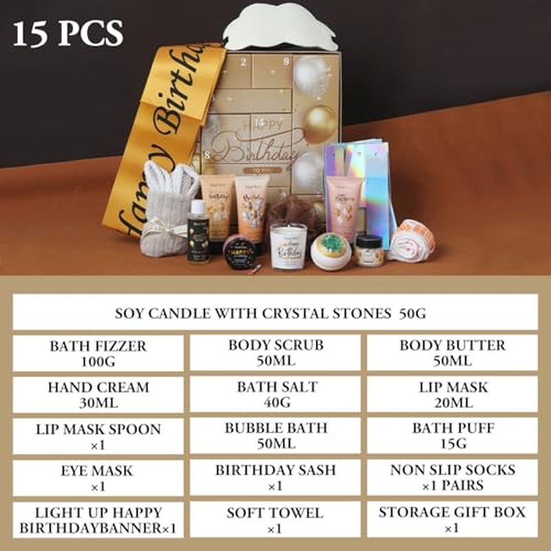 Birthday Gifts for Women, Birthday Spa Gift Basket for Women & Men, Luxury Birthday Spa Gift Box, Rich Bath Essentials, Butter, Candle, happy birthday gifts box for women bath and body care