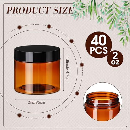Amber Plastic Jars with Black Lids 2 oz - 40 Pack Cosmetic Containers