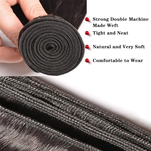 NROOEAY Brazilian Straight Human Hair Bundles 18 Inch Natural Black