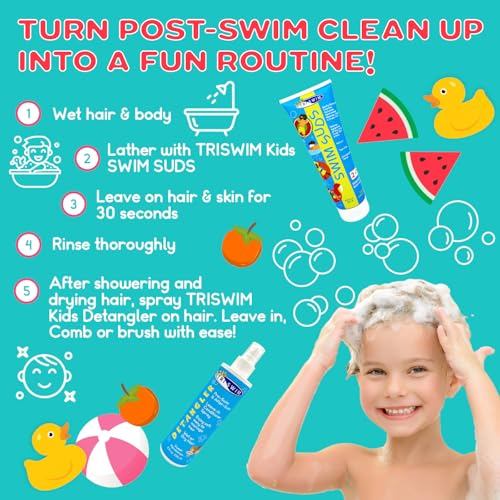 TRISWIM Kids Swim Care Bundle with Sweet Persimmon Scent - 8.5 oz Shampoo & 8 oz Detangler Spray