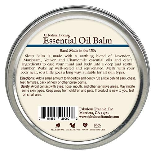 Fabulous Frannie Sleep All Natural Essential Oil Healing Balm made with Sunflower Oil, Coconut Oil, Shea Butter, Beeswax, Soy Wax, Aloe Vera and Pure Essential Oils 3.5oz Tin