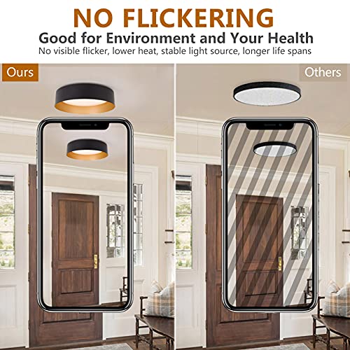 Flush Mount Ceiling Light 2-Pack - Matte Black with Gold Interior, 12.5 Inch