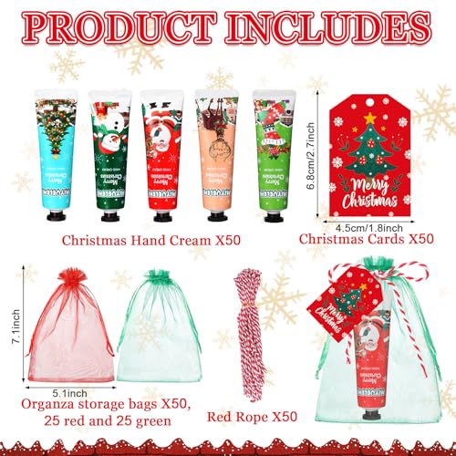 Ojustbeok 50 Sets Christmas Hand Cream Gift Box - Travel Size Moisturizing Hand Lotions with Organza Bags & Cards