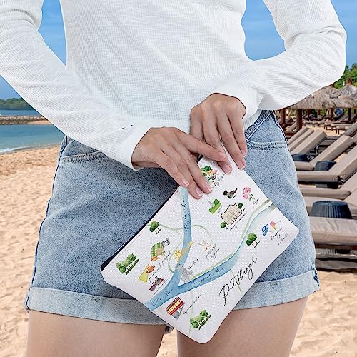 WZMPA Pittsburgh City Map Cosmetic Bag - Travel Souvenir Gift - Long Distance Relationship Makeup Zipper Pouch - Merchandise