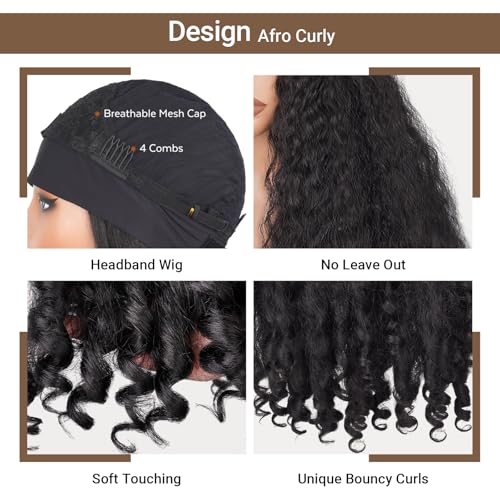 PREMPO Black Afro Curly Headband Wig 22 Inch 180% Density Synthetic Half Wig