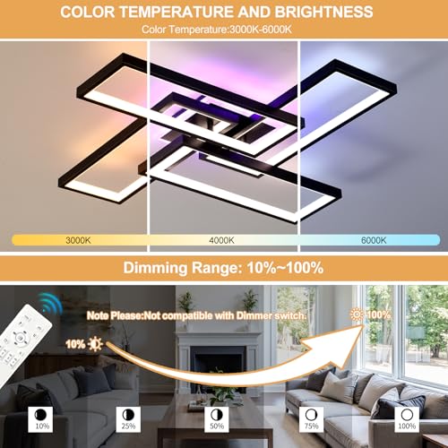 ZAITINZ Black 26in Dimmable Modern LED Ceiling Light Fixture