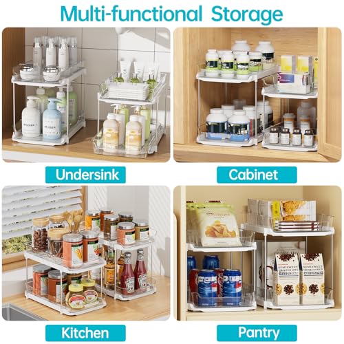 White 4 Pack 2-Tier Under Sink & Bathroom Organizer Set - Stackable Multi-Purpose Storage
