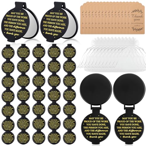 Wenqik 150 Pcs Employee Appreciation Gifts for Women Valentine Compact Mirror Bulk Thank You Gift for Staff Inspirational Compact Pocket Mirrors with Cards Organza Bags for Teacher Coworker