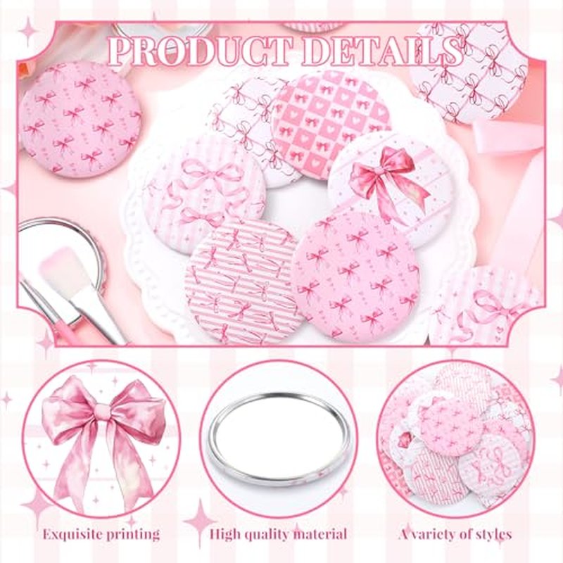 Geelin 12 Pcs Pink Compact Mirror Bulk Pink Bow Party Favors Coquette Aesthetic Mini Mirror for Purse Pocket Women Girl Birthday Valentines Day Gift Wedding Bridal Shower