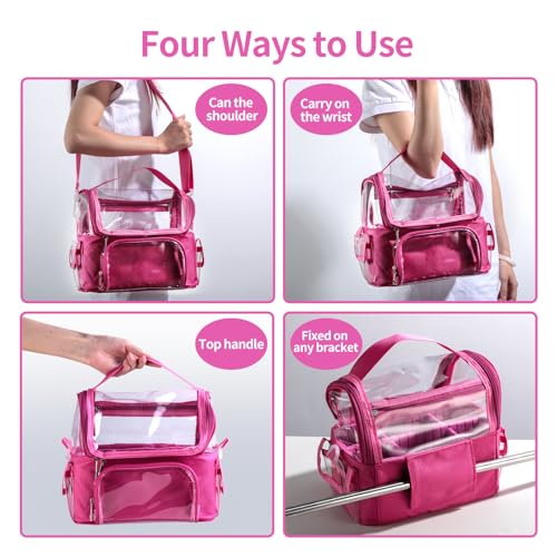 BS-MALL Makeup Bag, Transparent PVC Clear Travel Makeup Brush Holder, Tool Organizer Case with Shoulder Strap (Hotpink)
