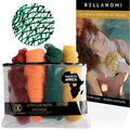 BELLANOMI 4 Piece African Exfoliating Net Sponge Long African Bath Sponge, Authentic Ethically Sourced from Nigeria, Great for Daily Use (Copper Brown, Orange, Green, Yellow)