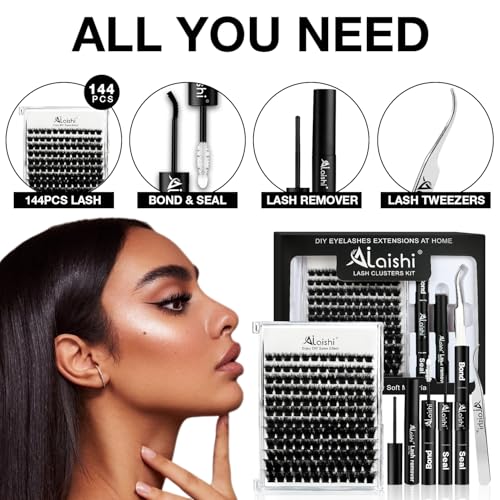 Lash Clusters Kit, DIY 3D Cluster Eyelash Extensions 10?18mm,144pcs Fluffy D Curl Soft Natural Lashes with Lash Bond and Seal,Tweezers, Remover?Natural Fake Cat Eye Wispy Individual Clusters£¨181-4-L£©