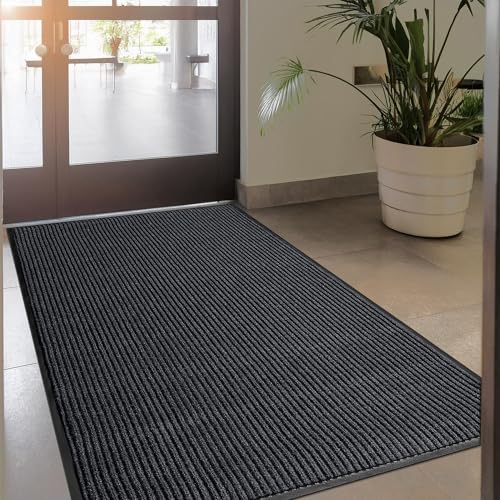 Heavy Duty Rubber Door Mat 8x4 Feet Indoor Outdoor Waterproof Entryway Charcoal