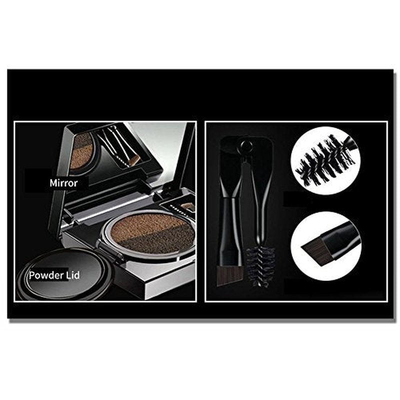 2 Colors Waterproof Air Cushion Eyebrow Cream Powder Makeup with Duo 2 End Eyebrow Brushes (Dark Brow Set)