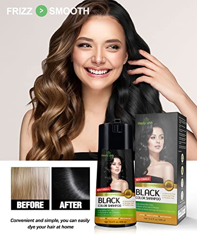 Herbishh Black Hair Dye Shampoo 3-in-1 Color for Gray Hair, 400ml