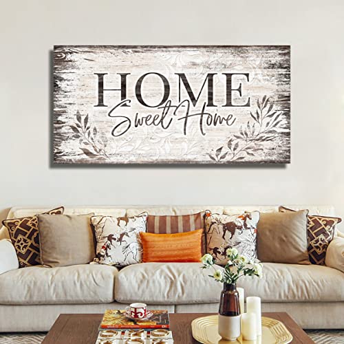 Large Dark Brown Farmhouse Wall Art Sign - Home Sweet Home Canvas Decor 48" x 24" - Wrapped Canvas Variation
