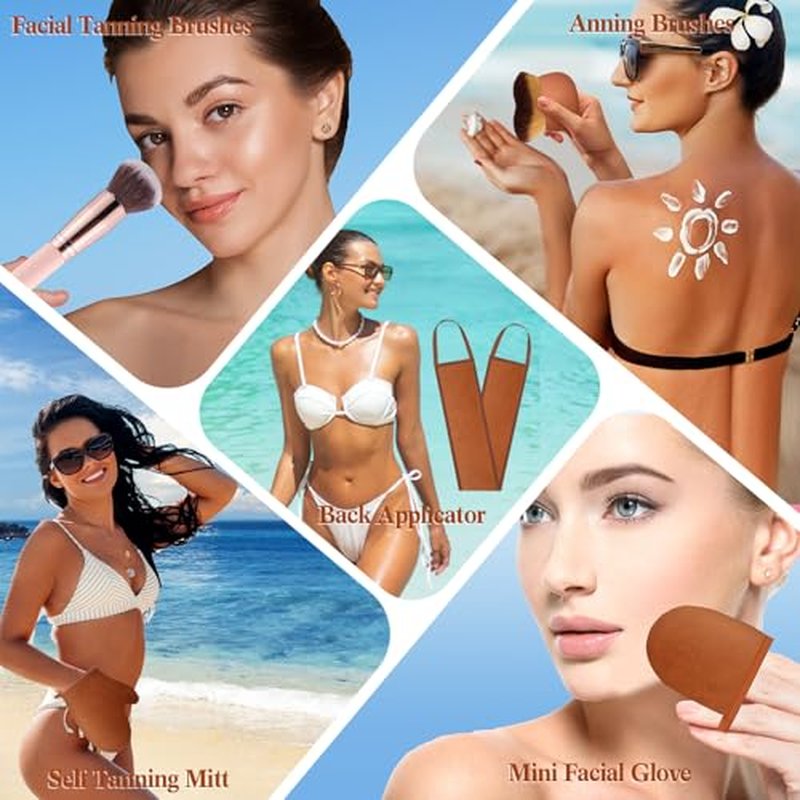 6pcs Self Tanning Mitt Applicator Kit Including Self Tanning Mitt and Brush, Body Brush, Back Applicator, Mini Facial Glove, Facial Tool, Exfoliating Glove(Brown)