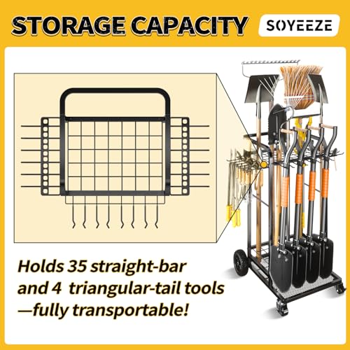 Garden Tool Organizer Cart with Large Wheels & 3-Tier Storage for Garage