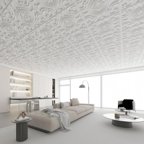 WOWSTAR White PVC Drop Ceiling Tiles 24x24 Inches - Pack of 24
