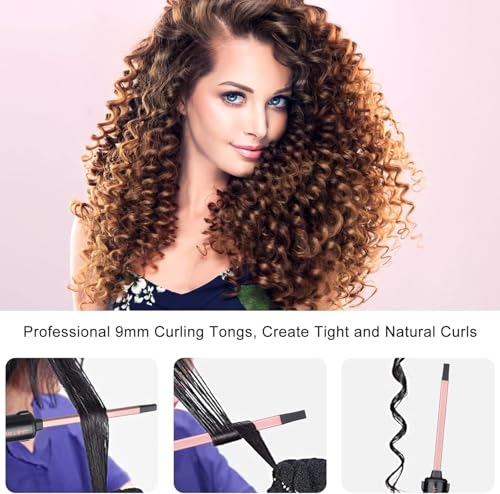JAETON 3/8 Inch Ceramic Curling Iron for Tight Curls, 9mm Travel Hair Wand