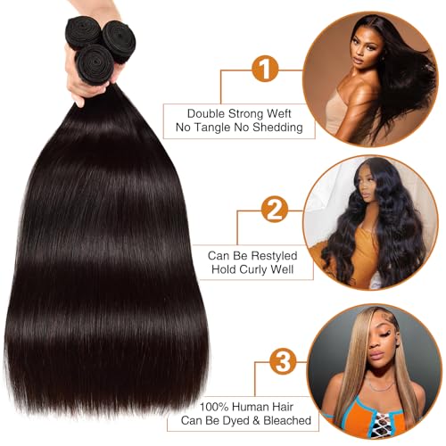 24-28 Inch Human Hair Bundles - Straight Virgin Hair 3 Bundles
