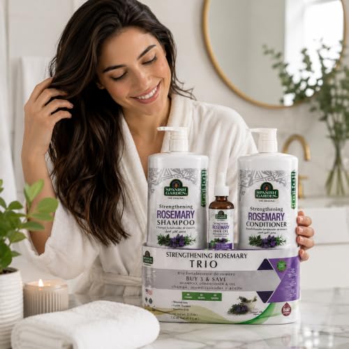 Spanish Garden Rosemary Hair Shampoo & Conditioner Set with Nourishing Hair Oil for All Hair Types