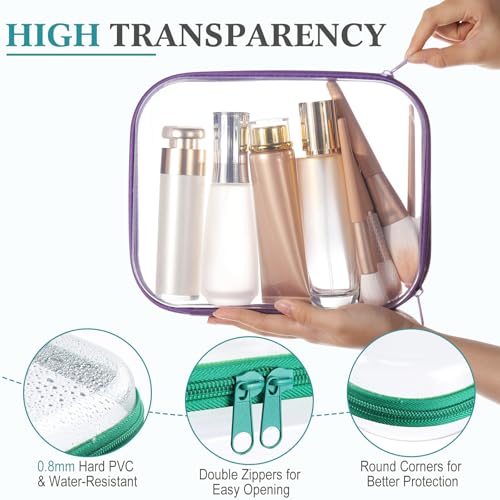 Sanwuta Assorted Color Clear Hard Zipper Cases Set of 6, 9.84 x 7.87 x 2 Inches