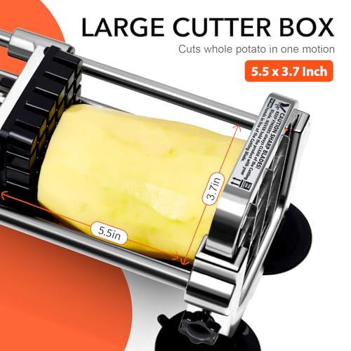French Fry Cutter Manual with Interchangeable Blades - 1/2, 3/8 & 1/4 Inch