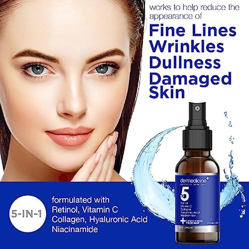 5 in 1 Super Charged Anti-Aging Face Mist w/Retinol, Vitamin C, Collagen, Hyaluronic Acid & Niacinamide | Hydrates, Refreshes & Brightens for a More Glowing Complexion | 2 fl oz, 60 ml