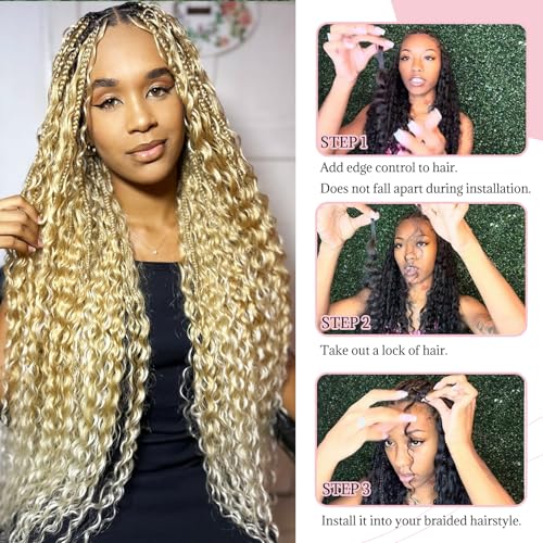 Belaved Human Braiding Water Wave Hair Extensions 16 Inch Strawberry Blonde to Bleach Blonde Ombre - 2 Bundles, 100g