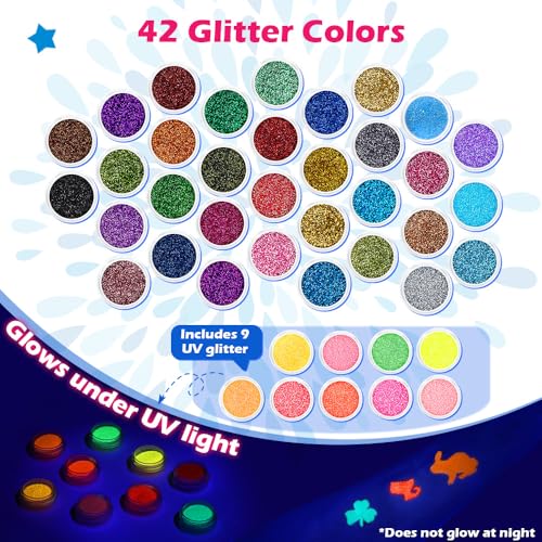 Kids Glitter Tattoo Kit - 42 Colors, 210 Templates, Glow & Diamond Stickers - Reusable & Waterproof