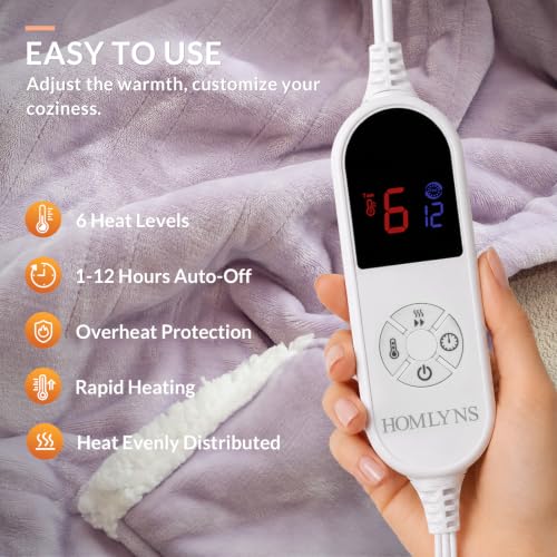HOMLYNS Purple Wearable Heated Blanket with Foot Pocket & Sleeves, 52 x 72 inches