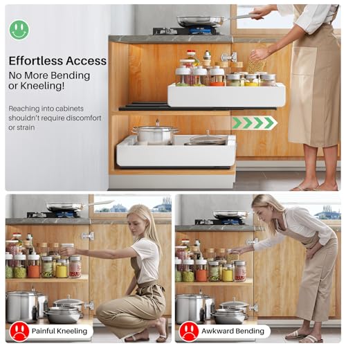 White Expandable Pull Out Cabinet Organizer 2-Pack for Kitchen Base Cabinets