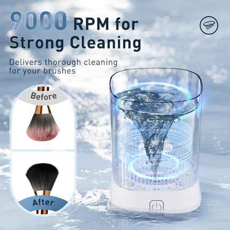 Electric Makeup Brush Cleaner - 9000 RPM Makeup Brush Cleaning Machine, IP65 Waterproof Automatic Makeup Brush Cleaner for Makeup Sponges and Brushes(White)