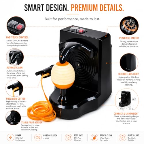 Robito Black Electric Citrus & Fruit Peeler - Automatic Countertop Kitchen Machine