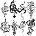 Waterproof Fake Temporary Tattoos Sticker 8 Sheets Small Cute Hand Black Snake Rose Cross Card Knife