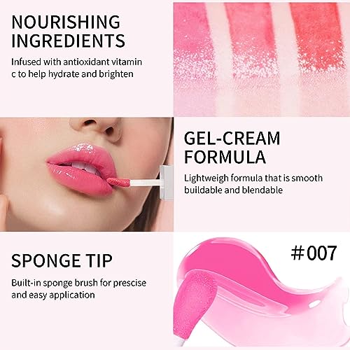 GECOMO Hydrating Lip Glow Oil, Moisturizing Lip Glow Oil, Nourishing Glossy Transparent Lip Oil, Plumping Lip Oil, Lip Balm, Non-sticky Tinted Toot Lip Balm for Lip Care (RASPBERRY) 0.2 OZ
