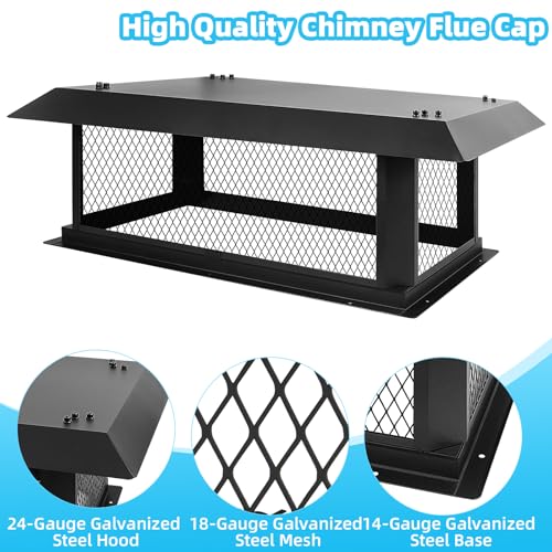 Black Galvanized Steel Chimney Cap Cover 14x30 for Outdoor Fireplace Ventilation