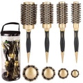 Aozzy 4pc Gold Black Handle Boar Bristle Round Hair Brush Set for Blowouts & Styling